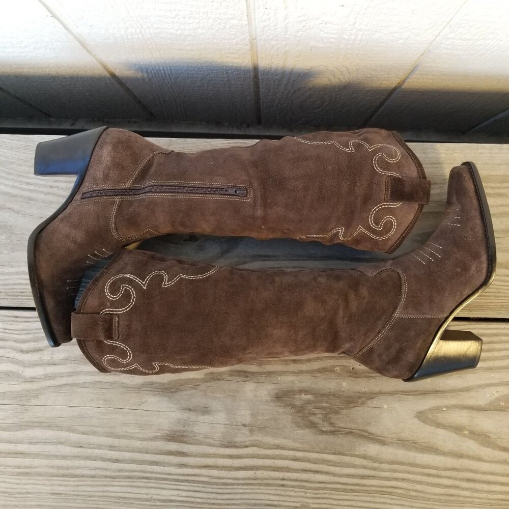 Via Spiga Womens Brown Suede Leather Stacked Heel Boots 7 M Brazil - Picture 6 of 13
